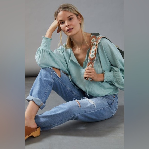 Anthropologie smocked boho blouse size xs light minty green - Picture 1 of 7